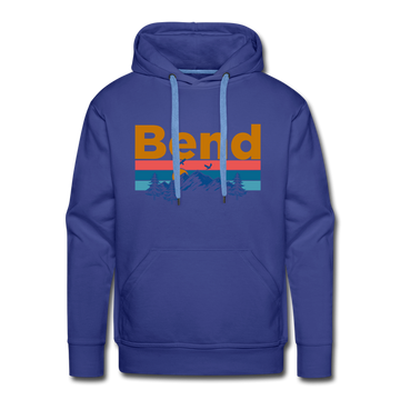 Premium Bend, Oregon Hoodie - Retro Mountain & Birds Premium Men's Bend Sweatshirt / Hoodie - royalblue
