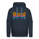 Premium Bend, Oregon Hoodie - Retro Mountain & Birds Premium Men's Bend Sweatshirt / Hoodie - navy