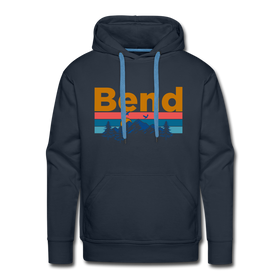 Premium Bend, Oregon Hoodie - Retro Mountain & Birds Premium Men's Bend Sweatshirt / Hoodie - navy