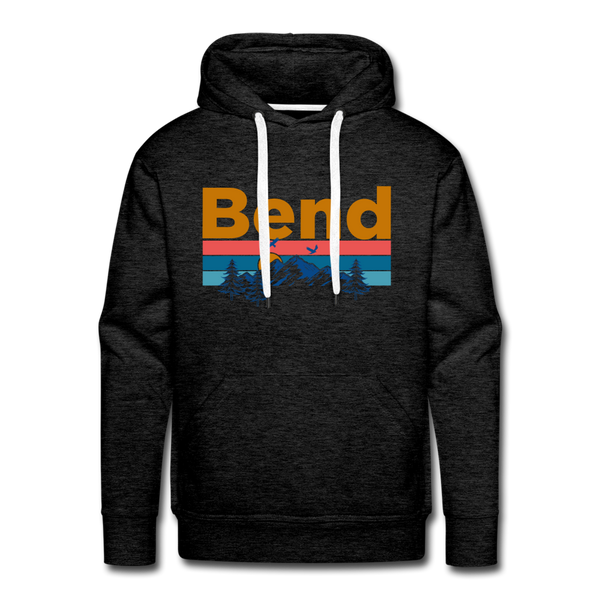 Premium Bend, Oregon Hoodie - Retro Mountain & Birds Premium Men's Bend Sweatshirt / Hoodie - charcoal grey