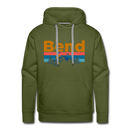 Premium Bend, Oregon Hoodie - Retro Mountain & Birds Premium Men's Bend Sweatshirt / Hoodie - olive green