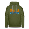 Premium Bend, Oregon Hoodie - Retro Mountain & Birds Premium Men's Bend Sweatshirt / Hoodie - olive green