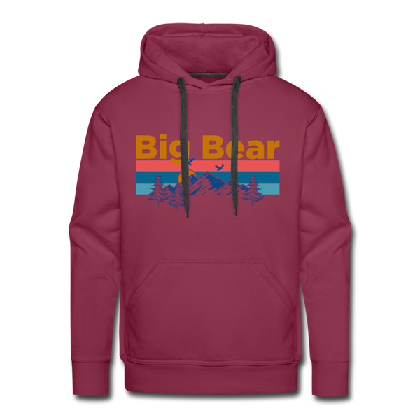 Premium Big Bear, California Hoodie - Retro Mountain & Birds Premium Men's Big Bear Sweatshirt / Hoodie - burgundy