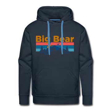 Premium Big Bear, California Hoodie - Retro Mountain & Birds Premium Men's Big Bear Sweatshirt / Hoodie - navy
