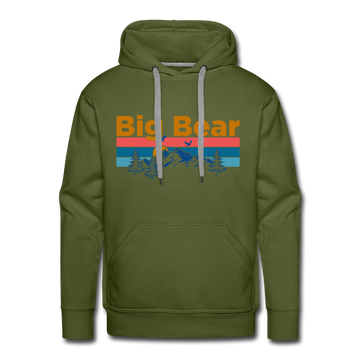 Premium Big Bear, California Hoodie - Retro Mountain & Birds Premium Men's Big Bear Sweatshirt / Hoodie - olive green