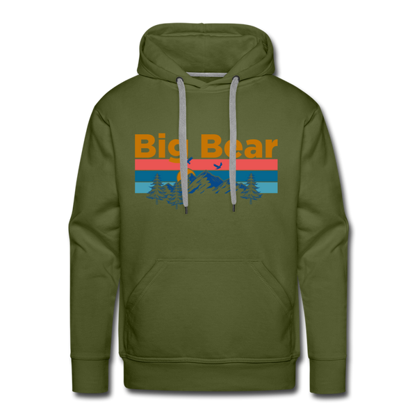 Premium Big Bear, California Hoodie - Retro Mountain & Birds Premium Men's Big Bear Sweatshirt / Hoodie - olive green