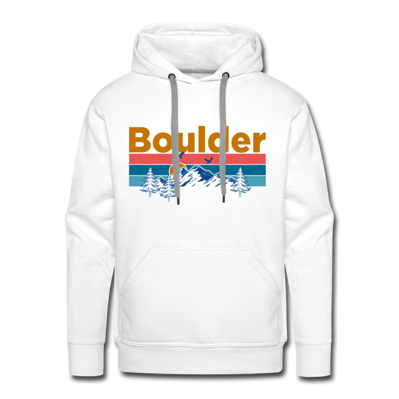 Premium Boulder, Colorado Hoodie - Retro Mountain & Birds Premium Men's Boulder Sweatshirt / Hoodie - white