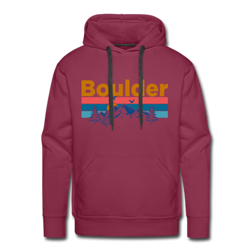 Premium Boulder, Colorado Hoodie - Retro Mountain & Birds Premium Men's Boulder Sweatshirt / Hoodie - burgundy