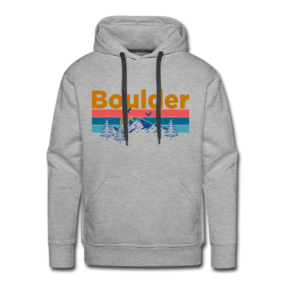 Premium Boulder, Colorado Hoodie - Retro Mountain & Birds Premium Men's Boulder Sweatshirt / Hoodie - heather grey
