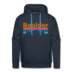 Premium Boulder, Colorado Hoodie - Retro Mountain & Birds Premium Men's Boulder Sweatshirt / Hoodie - navy