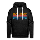 Premium Boulder, Colorado Hoodie - Retro Mountain & Birds Premium Men's Boulder Sweatshirt / Hoodie - charcoal grey