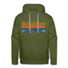 Premium Boulder, Colorado Hoodie - Retro Mountain & Birds Premium Men's Boulder Sweatshirt / Hoodie - olive green