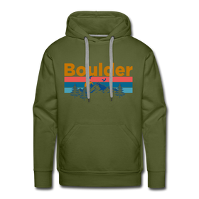 Premium Boulder, Colorado Hoodie - Retro Mountain & Birds Premium Men's Boulder Sweatshirt / Hoodie - olive green