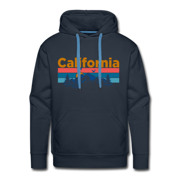 Premium California Hoodie - Retro Mountain & Birds Premium Men's California Sweatshirt / Hoodie - navy