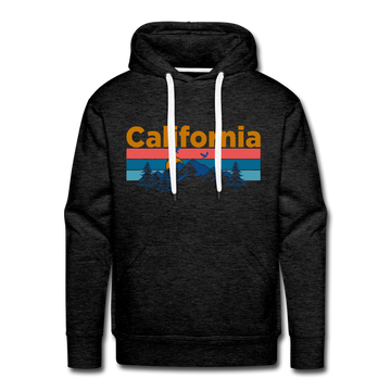 Premium California Hoodie - Retro Mountain & Birds Premium Men's California Sweatshirt / Hoodie - charcoal grey