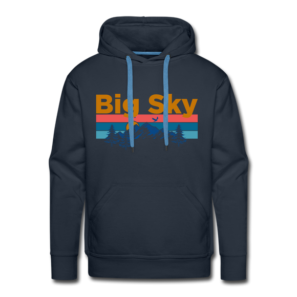 Premium Big Sky, Montana Hoodie - Retro Mountain & Birds Premium Men's Big Sky Sweatshirt / Hoodie - navy