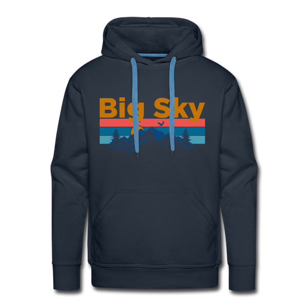 Premium Big Sky, Montana Hoodie - Retro Mountain & Birds Premium Men's Big Sky Sweatshirt / Hoodie - navy