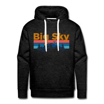 Premium Big Sky, Montana Hoodie - Retro Mountain & Birds Premium Men's Big Sky Sweatshirt / Hoodie - charcoal grey