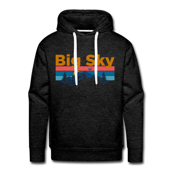 Premium Big Sky, Montana Hoodie - Retro Mountain & Birds Premium Men's Big Sky Sweatshirt / Hoodie - charcoal grey