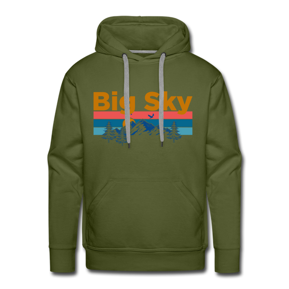 Premium Big Sky, Montana Hoodie - Retro Mountain & Birds Premium Men's Big Sky Sweatshirt / Hoodie - olive green