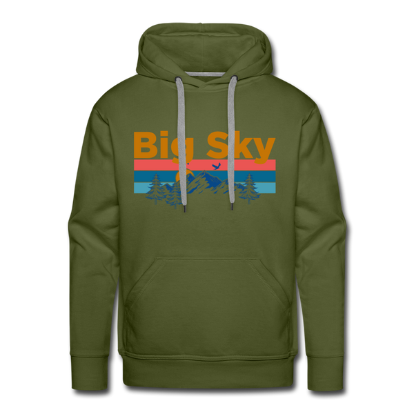 Premium Big Sky, Montana Hoodie - Retro Mountain & Birds Premium Men's Big Sky Sweatshirt / Hoodie - olive green
