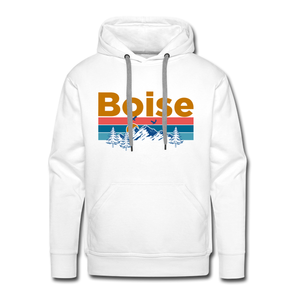 Premium Boise, Idaho Hoodie - Retro Mountain & Birds Premium Men's Boise Sweatshirt / Hoodie - white