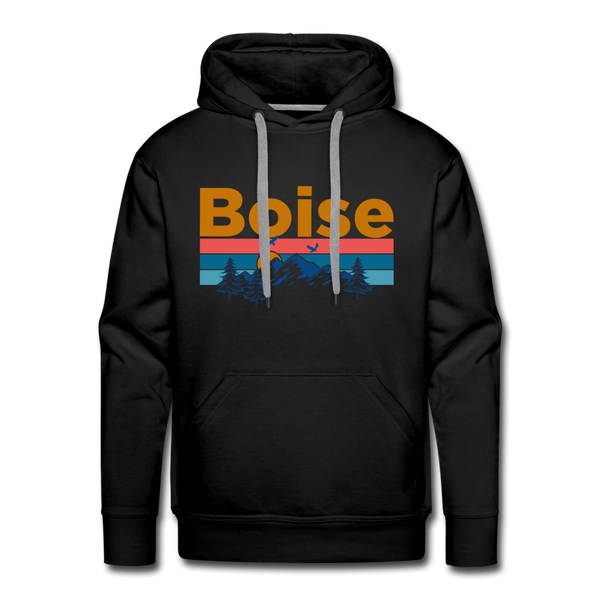 Premium Boise, Idaho Hoodie - Retro Mountain & Birds Premium Men's Boise Sweatshirt / Hoodie - black