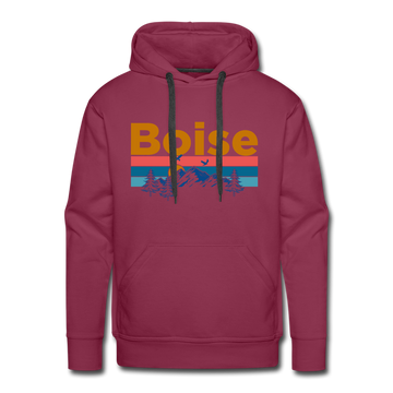 Premium Boise, Idaho Hoodie - Retro Mountain & Birds Premium Men's Boise Sweatshirt / Hoodie - burgundy