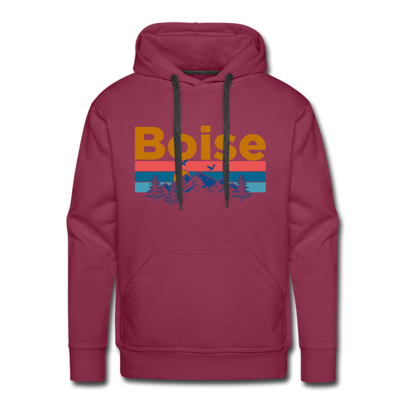 Premium Boise, Idaho Hoodie - Retro Mountain & Birds Premium Men's Boise Sweatshirt / Hoodie - burgundy