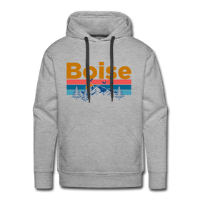 Premium Boise, Idaho Hoodie - Retro Mountain & Birds Premium Men's Boise Sweatshirt / Hoodie - heather grey
