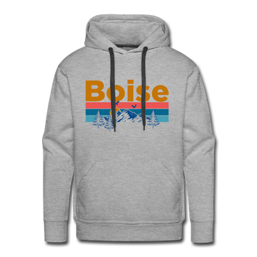 Premium Boise, Idaho Hoodie - Retro Mountain & Birds Premium Men's Boise Sweatshirt / Hoodie - heather grey