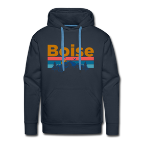 Premium Boise, Idaho Hoodie - Retro Mountain & Birds Premium Men's Boise Sweatshirt / Hoodie - navy