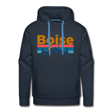Premium Boise, Idaho Hoodie - Retro Mountain & Birds Premium Men's Boise Sweatshirt / Hoodie - navy