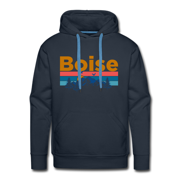 Premium Boise, Idaho Hoodie - Retro Mountain & Birds Premium Men's Boise Sweatshirt / Hoodie - navy