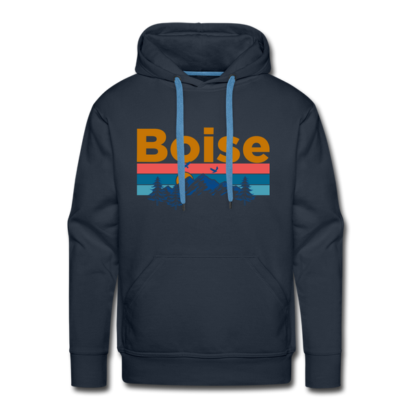 Premium Boise, Idaho Hoodie - Retro Mountain & Birds Premium Men's Boise Sweatshirt / Hoodie - navy