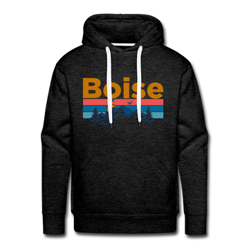 Premium Boise, Idaho Hoodie - Retro Mountain & Birds Premium Men's Boise Sweatshirt / Hoodie - charcoal grey