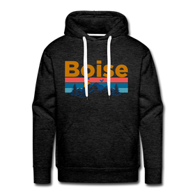 Premium Boise, Idaho Hoodie - Retro Mountain & Birds Premium Men's Boise Sweatshirt / Hoodie