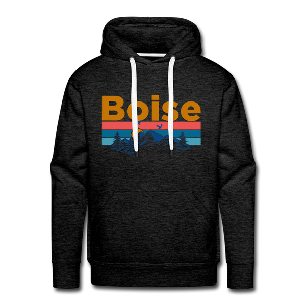 Premium Boise, Idaho Hoodie - Retro Mountain & Birds Premium Men's Boise Sweatshirt / Hoodie - charcoal grey