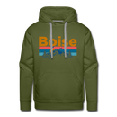 Premium Boise, Idaho Hoodie - Retro Mountain & Birds Premium Men's Boise Sweatshirt / Hoodie - olive green