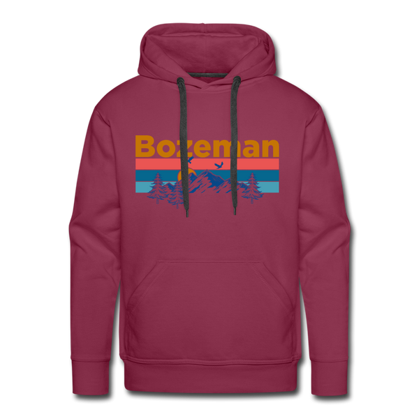 Premium Bozeman, Montana Hoodie - Retro Mountain & Birds Premium Men's Bozeman Sweatshirt / Hoodie - burgundy