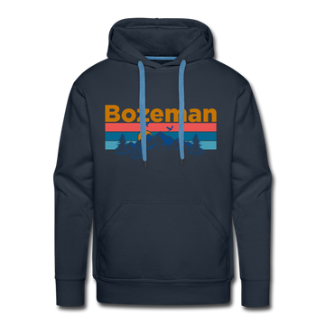 Premium Bozeman, Montana Hoodie - Retro Mountain & Birds Premium Men's Bozeman Sweatshirt / Hoodie - navy