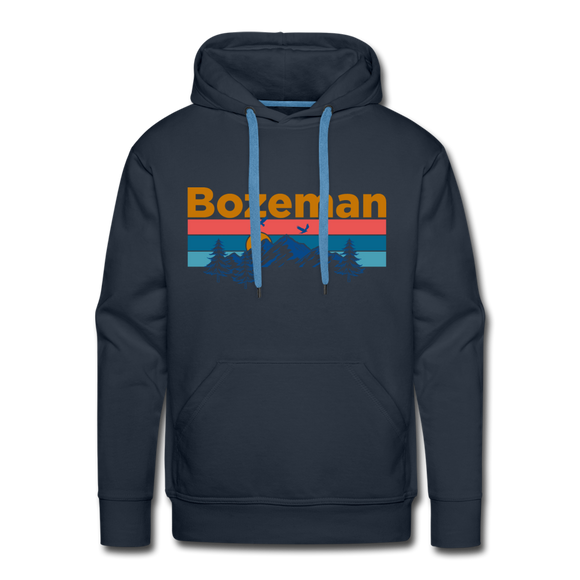 Premium Bozeman, Montana Hoodie - Retro Mountain & Birds Premium Men's Bozeman Sweatshirt / Hoodie - navy