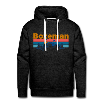 Premium Bozeman, Montana Hoodie - Retro Mountain & Birds Premium Men's Bozeman Sweatshirt / Hoodie - charcoal grey