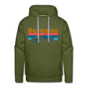 Premium Bozeman, Montana Hoodie - Retro Mountain & Birds Premium Men's Bozeman Sweatshirt / Hoodie - olive green