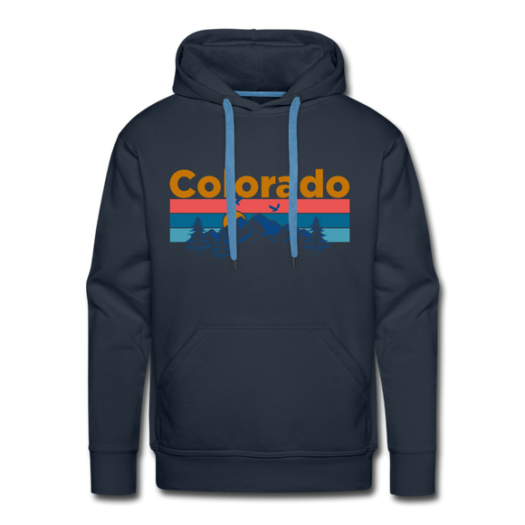 Premium Colorado Hoodie - Retro Mountain & Birds Premium Men's Colorado Sweatshirt / Hoodie - navy