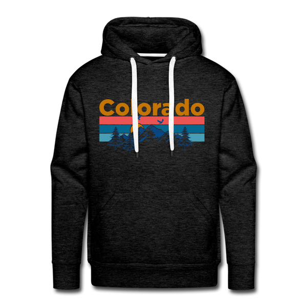 Premium Colorado Hoodie - Retro Mountain & Birds Premium Men's Colorado Sweatshirt / Hoodie - charcoal grey