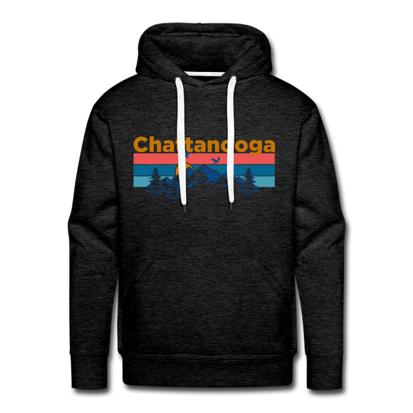 Premium Chattanooga, Tennessee Hoodie - Retro Mountain & Birds Premium Men's Chattanooga Sweatshirt / Hoodie - charcoal grey