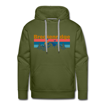 Premium Breckenridge, Colorado Hoodie - Retro Mountain & Birds Premium Men's Breckenridge Sweatshirt / Hoodie - olive green