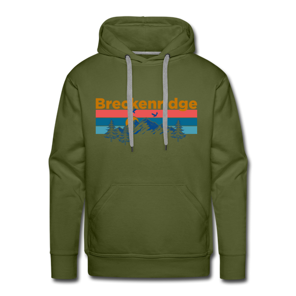 Premium Breckenridge, Colorado Hoodie - Retro Mountain & Birds Premium Men's Breckenridge Sweatshirt / Hoodie - olive green