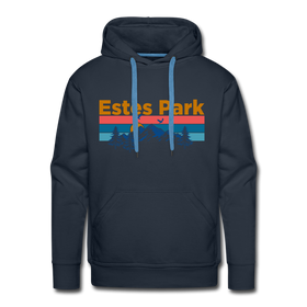 Premium Estes Park, Colorado Hoodie - Retro Mountain & Birds Premium Men's Estes Park Sweatshirt / Hoodie - navy